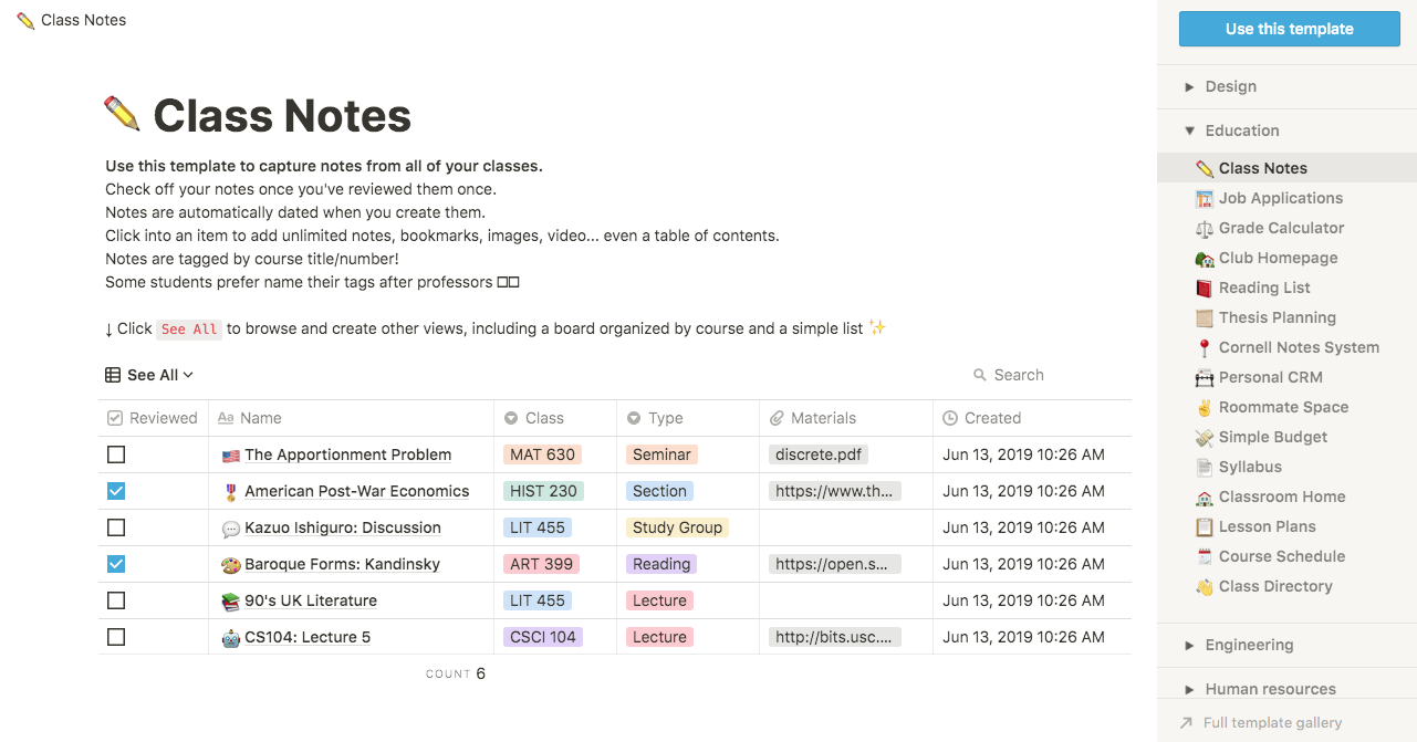 Notion assignment tracker database